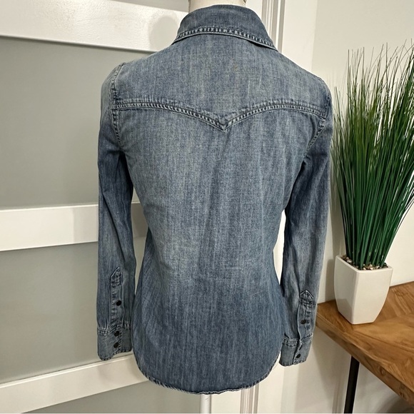 Madewell Denim Button Up Shirt Long Sleeve Snap Button SZ XSmall Blue Western - Picture 9 of 9